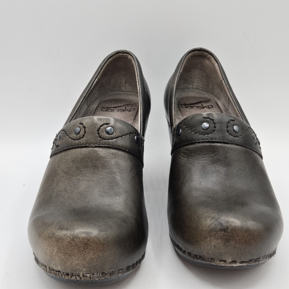 Dansko Riki antique green/ brown leather 2.5" clog loafers 38 US size 7.5 / 8 - Picture 11 of 16